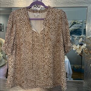 J. Crew Brown and Cream Patterned Blouse